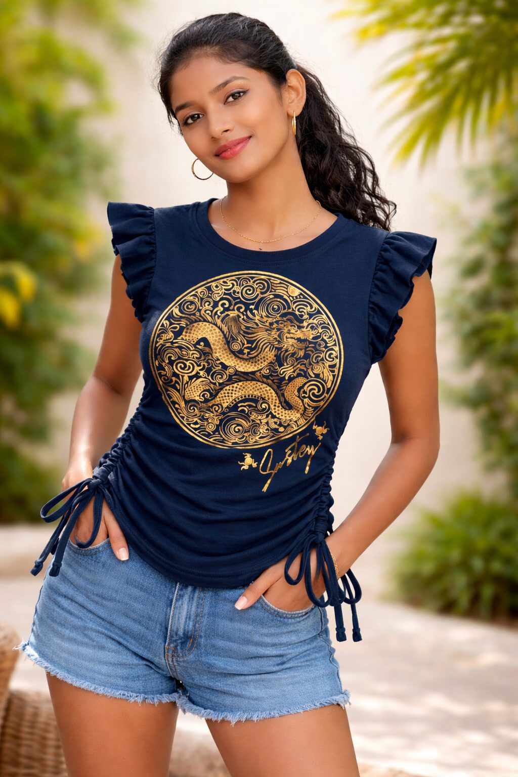 Golden Dragon Cotton Lycra Top